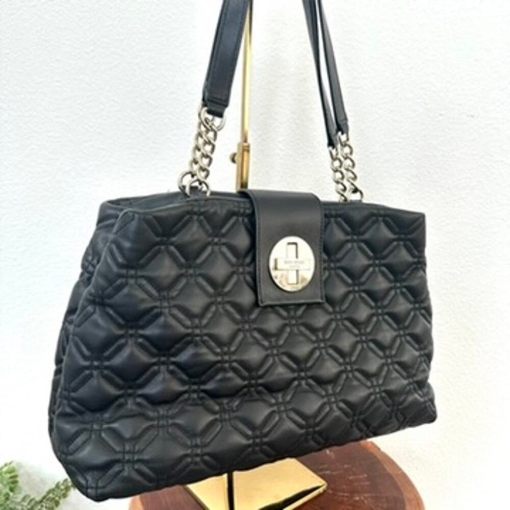 KATE SPADE WHITAKER PLACE ELENA‎ QUILTED BLACK LEATHER BAG GOLD CHAIN GLAM